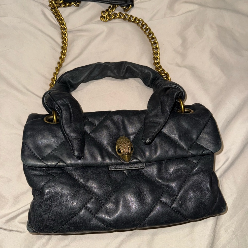 Kurt Geiger Black Quilted Shoulder Bag with Gold Chain
